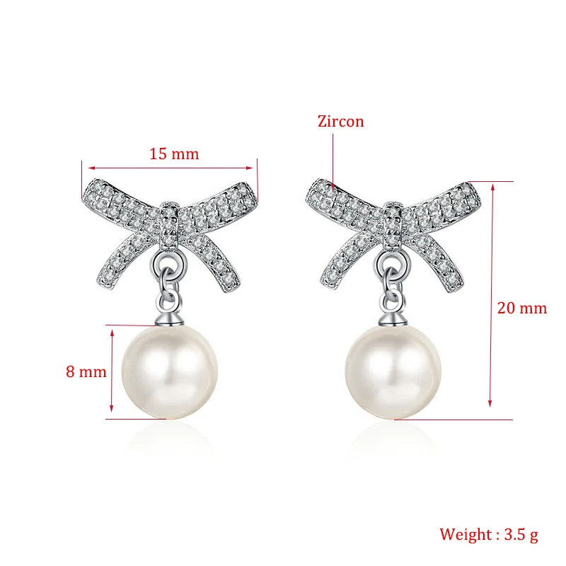 Women's New Fashion Cute Bowknot Drop Earrings Shiny Crystal Pearls Dangle Piercing Wedding Earring Stud Romantic Ear Jewelry image 6
