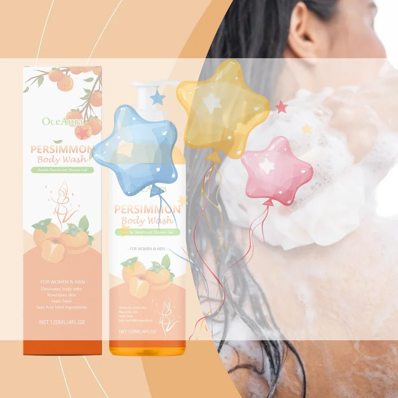 OceAura Persimmon Deodorizing Shower Gel Odor Remover Sweat Stains Body Cleaning Lasting Fragrance Smoothing Nourish Body Wash