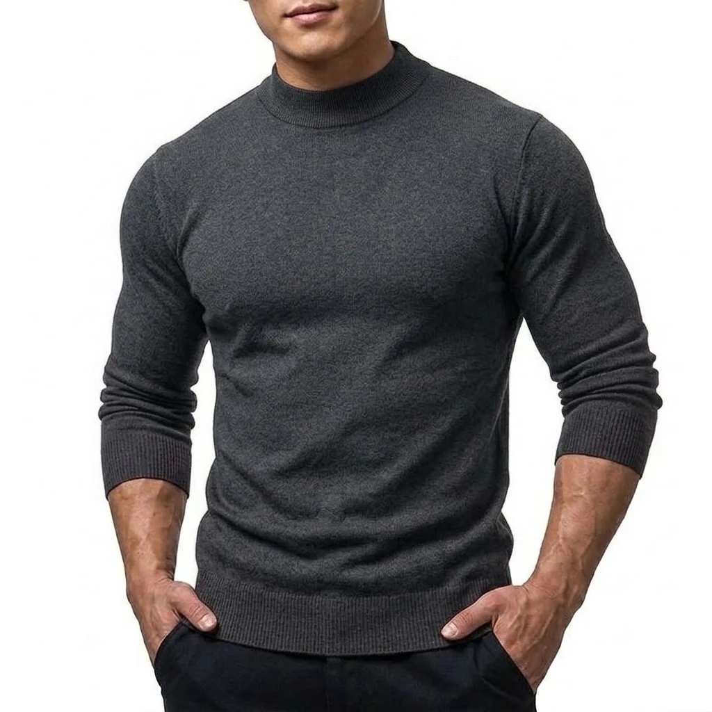 Herbst Herren Strickpullover mit Stehkragen Langarm Casual Pullover Slim Fit Einfarbig Thermo Rollkragenpullover Winterkleidung für Männer – Detail 13