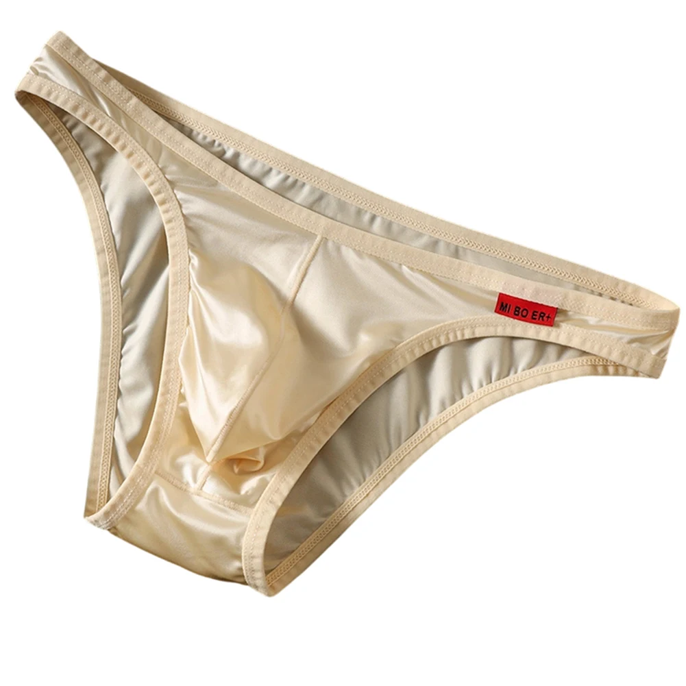 Men Satin-like Ice Silk Smooth Stretch Briefs Soft Bulge Pouch Simple Basic Underwear Underpants