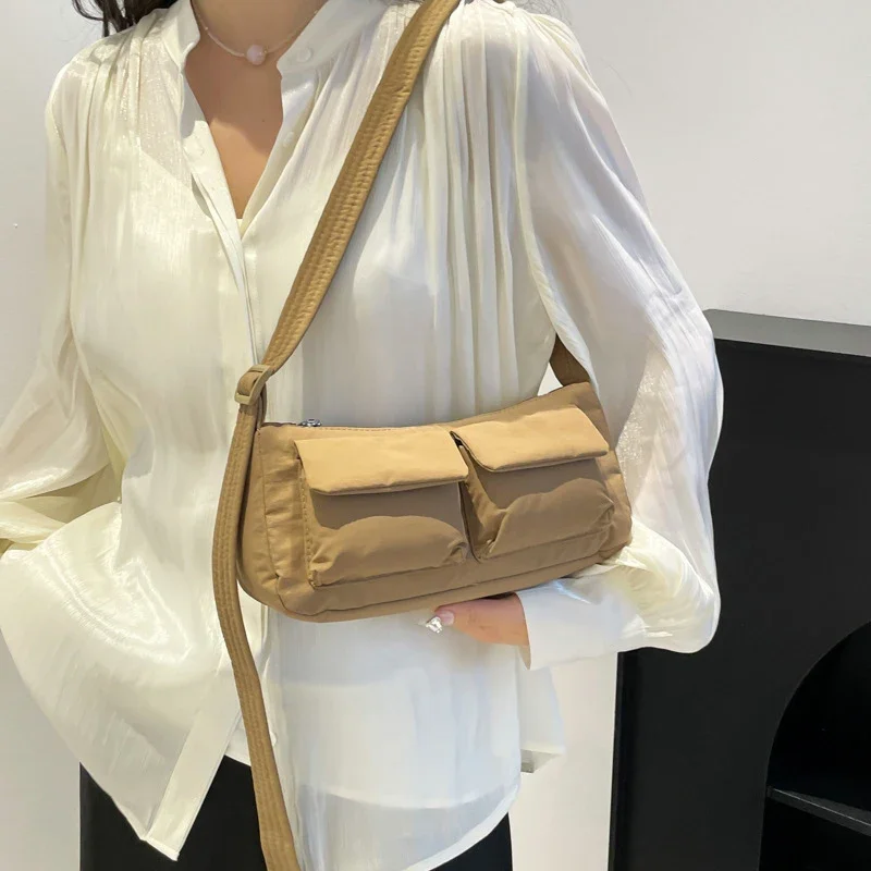 Damen-Umhängetasche aus Nylon mit großem Fassungsvermögen und Reißverschluss, einfarbig, lässig, Schultertasche, Hobos für Party, Urlaub – Detail 6