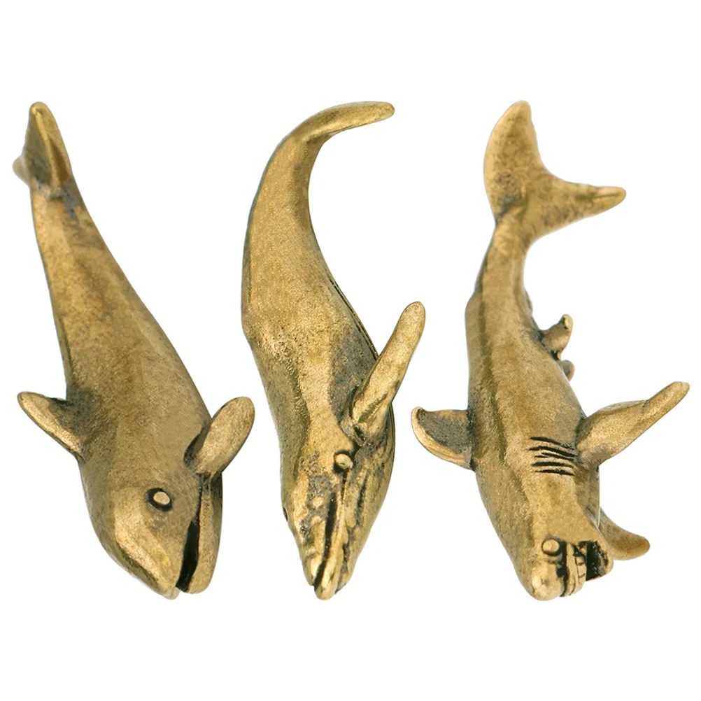 

3 Pcs Ocean Animals Toys Brass Shark Ornament Novel Decor Modeling Golden Office