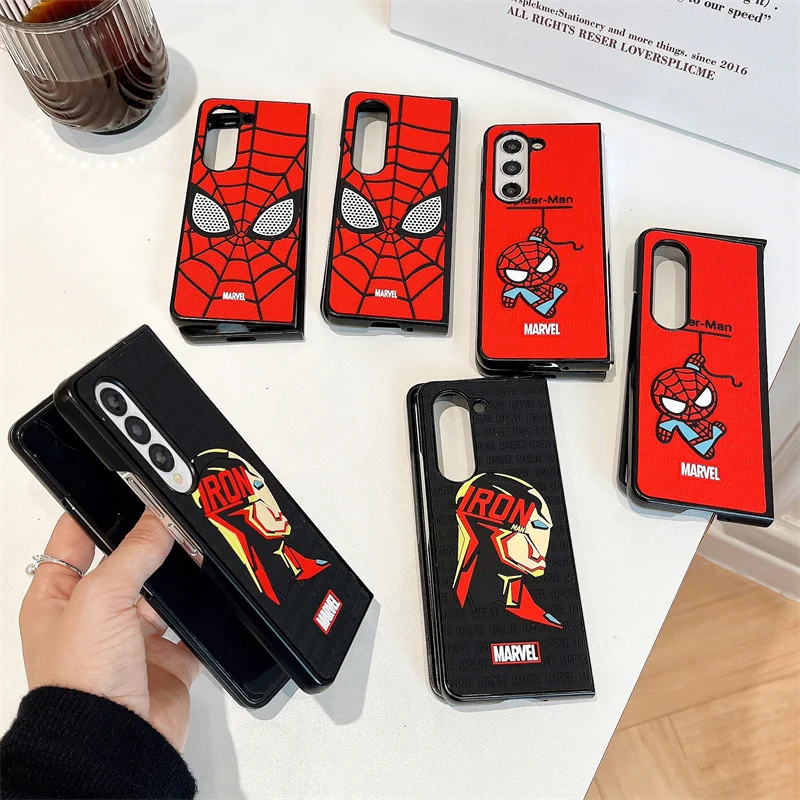 Marvel Iron Man Spider Man Phone Case For Samsung Galaxy Z Fold 4 5 zfold4 zfold5 Spider-Man SuperHero Cartoon Cover