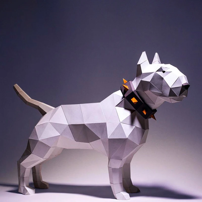 3D Paper Model Handmade 46cm Bull Terrier DIY Papercraft Home Decor Desk Decoration Puzzles Educational DIY Kids Toys Gift 1818