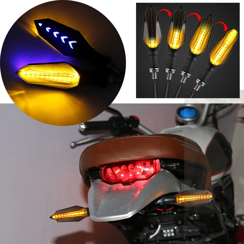 

Motorcycle LED Turn Signal Light Flowing Amber Flashing Light Blinker Warning Indicator Moto Rear Tail Brake Lights DRL Lamp