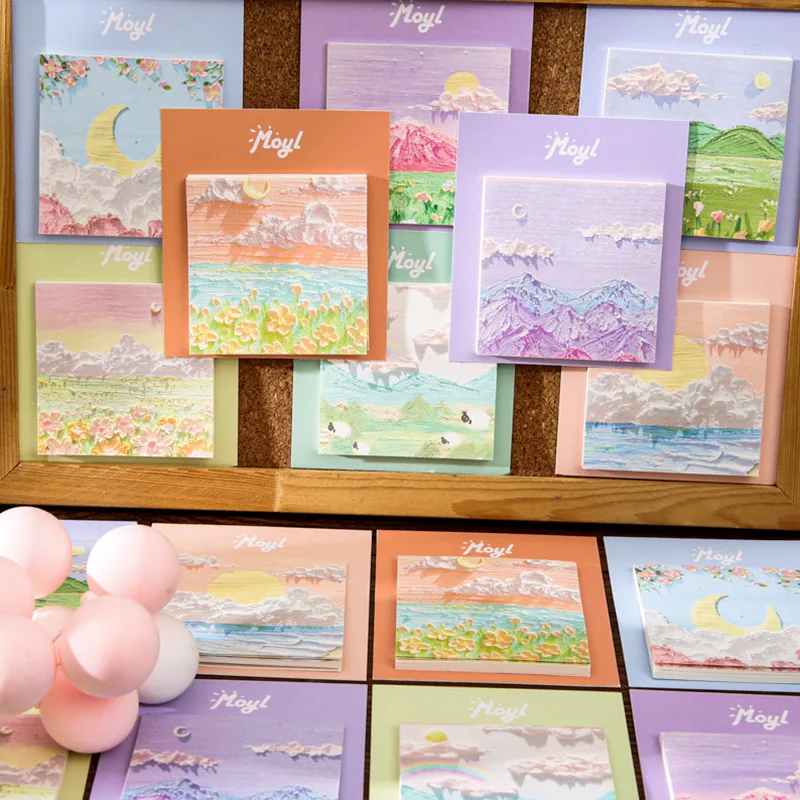 High aesthetic oil painting sticky note paper with three-dimensional effect, creative student label stickers, N times stickers