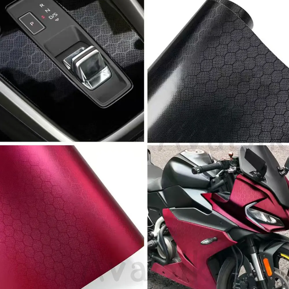 20/60cm X152cm Hex Carbon Red Car Interior Sticker PET Honeycomb Black Carbon Vinyl Auto Wrap Film 3D Effect With Air Release