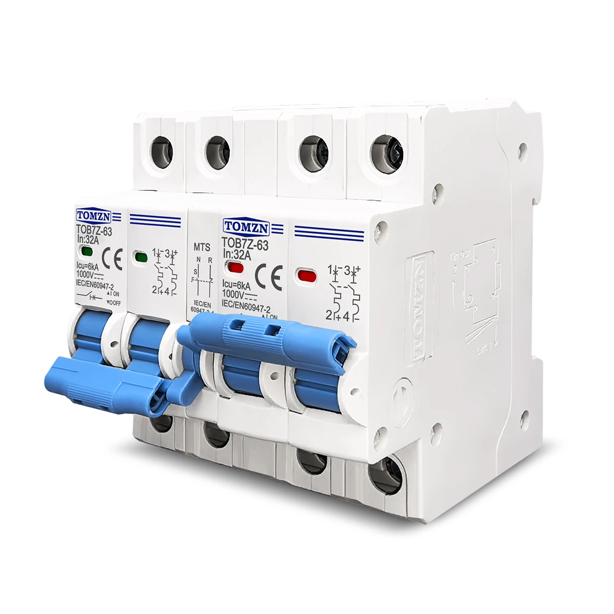 TOMZN 2P Plus 2P DC MTS Dual Power Manual Transfer Switch Circuit Breaker MCB For PV System 2P+2P