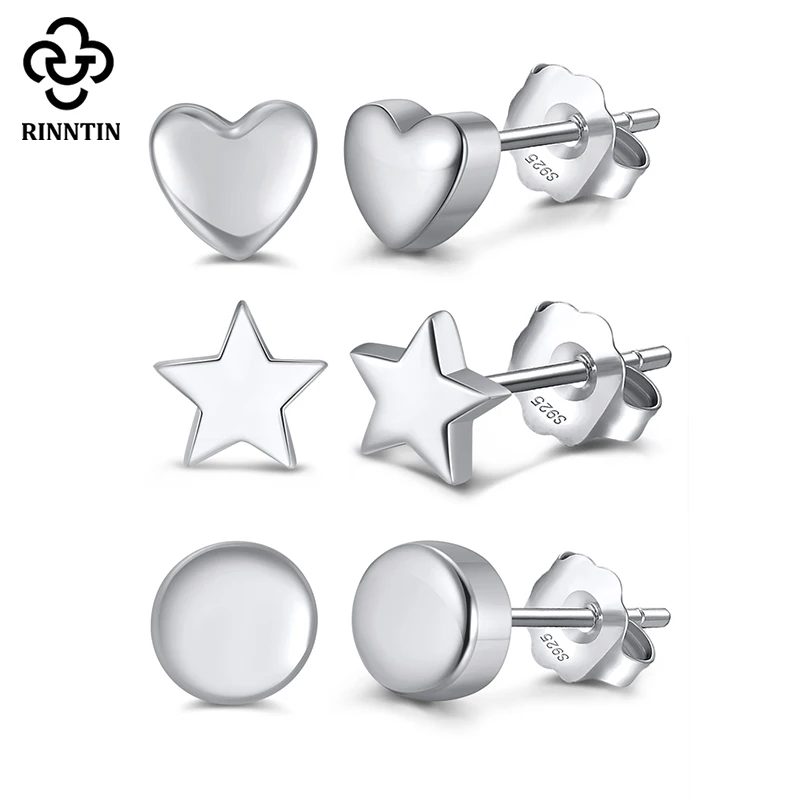 

Rinntin Simple Geometric 925 Sterling Silver Stud Earrings for Women Hypoallergenic Tiny Mini Cartilage Tragus Earrings SE350