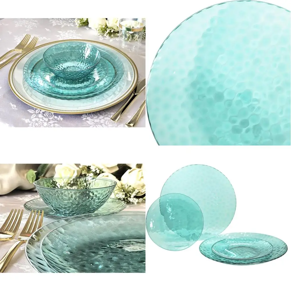 

Набор свадебных пластиковых тарелок из 100 предметов — 50 прозрачных синих 10 обеденных тарелок и 50 7 тарелок для салата/десерта