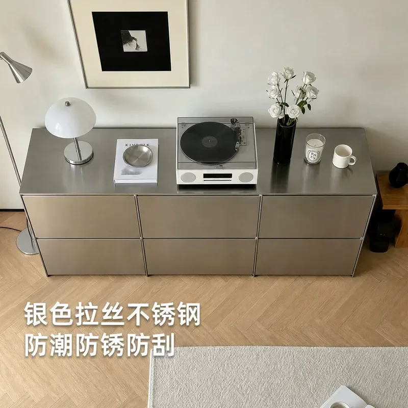 Brushed Stainless Steel Locker 6 Bucket Cabinet Minimalist Floor to Ceiling Storage Side Cabinet for Living Room Entrance