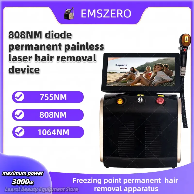 

EMSZERO Soprano 3 Wavelength Laser Machine 755 808 1064nm Painless Diode Hair Removal Machine 3000W Titanium Ice Platinum Diode