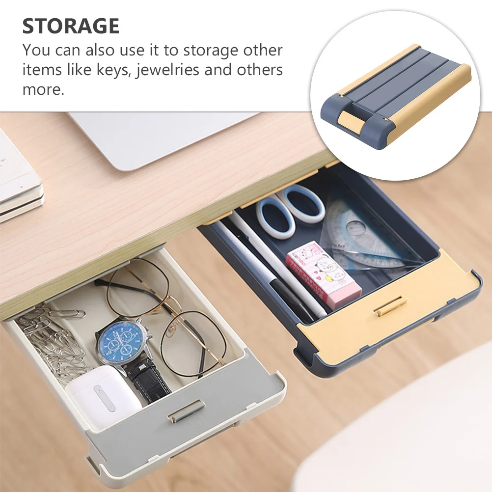 

Hidden Drawer Pen Box Adhesive Storage Case Pull Out Desktop Organizer for Home Office Study Desk Stationery Storage