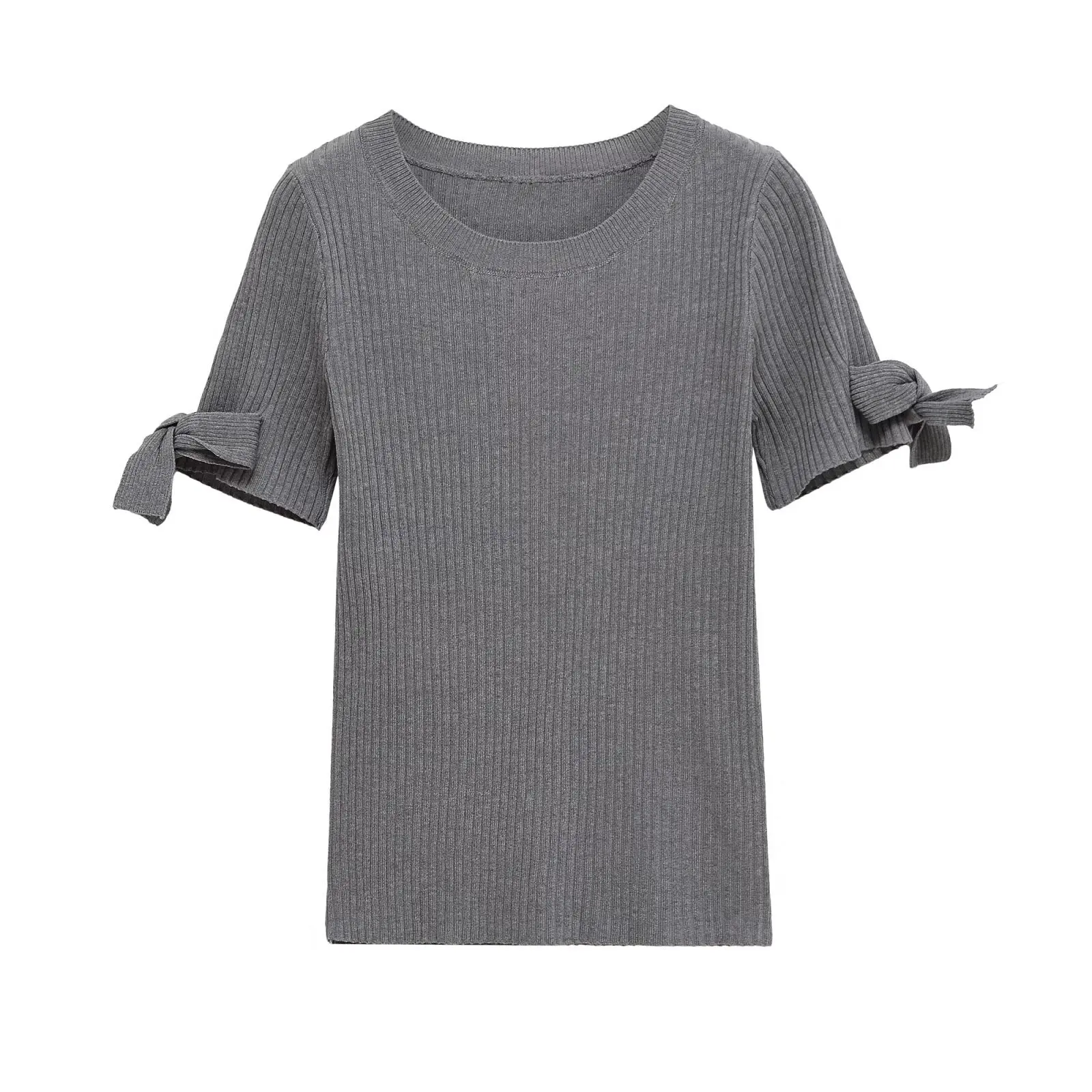 

Women's Short Sleeve Round Neck Knitwear Butterfly Knot Decorated European Style Top Fashionable Casual Summer Sweater