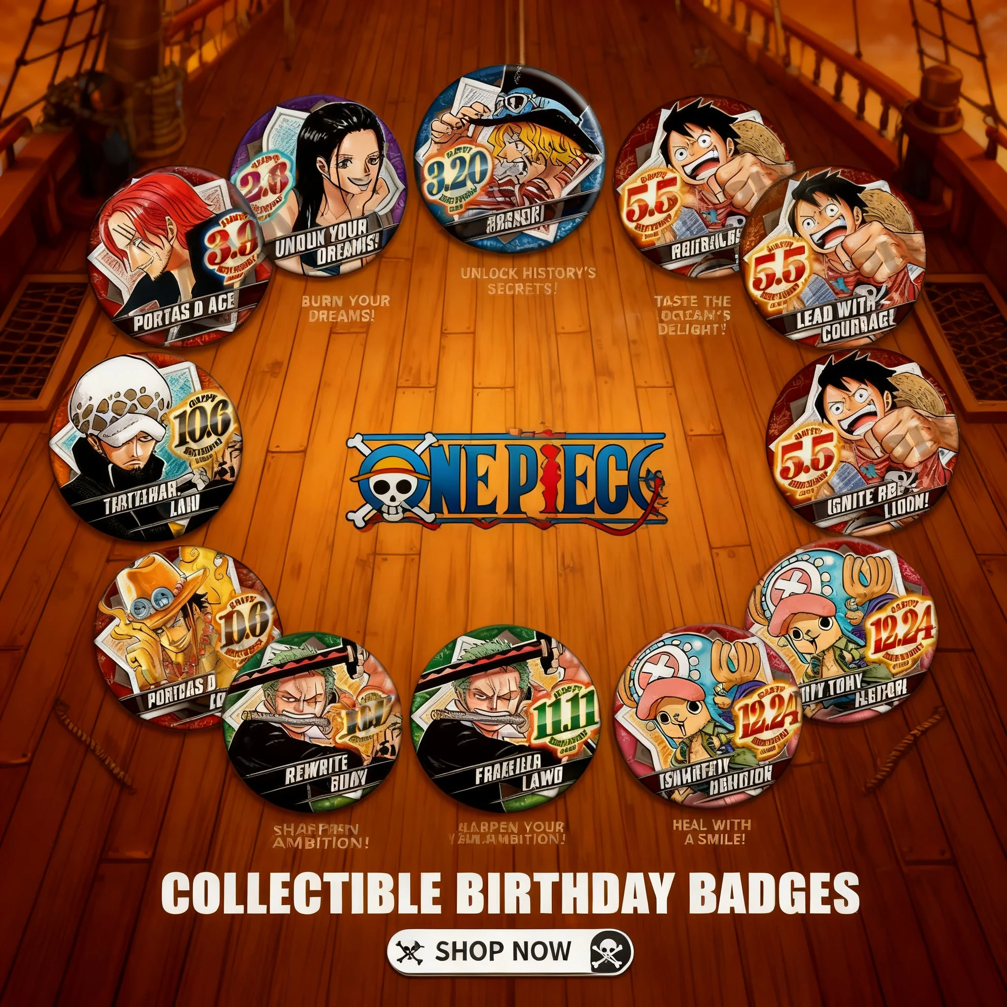 

One Piece Anime Badge Pin Brooch for Fans Collection Birthday Party Accessories Cosplay Luffy Zoro Sanji Chopper Ace Sabo 2020