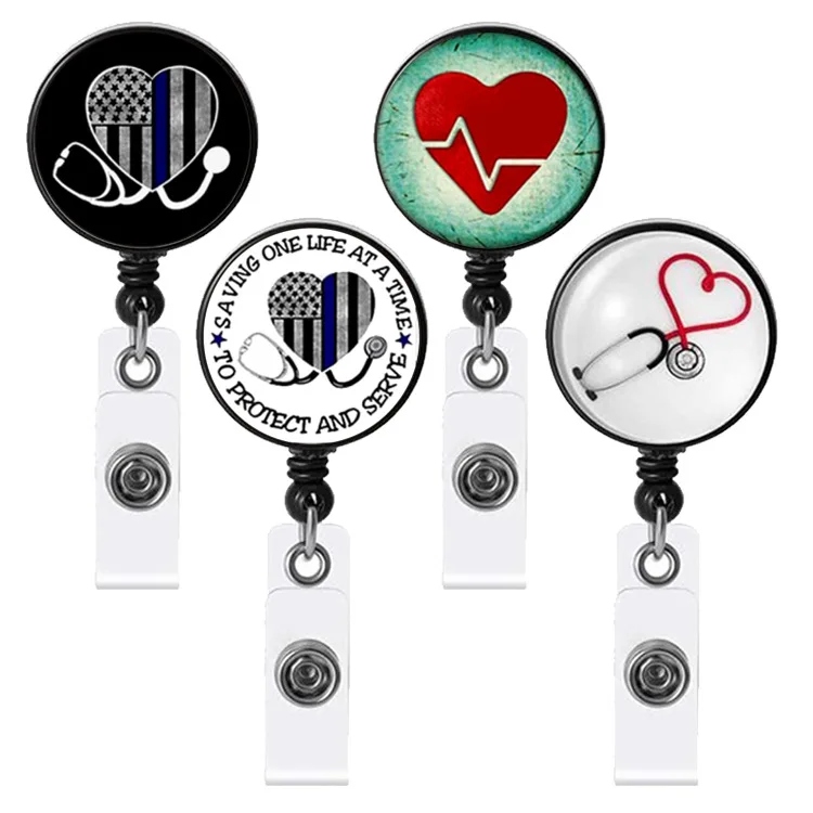 Heart Easy Pull Buckle Retractable Buckle Lanyard Work Permit ID Clip Doctor Keychains Nurse Docter Teacher Card Holder