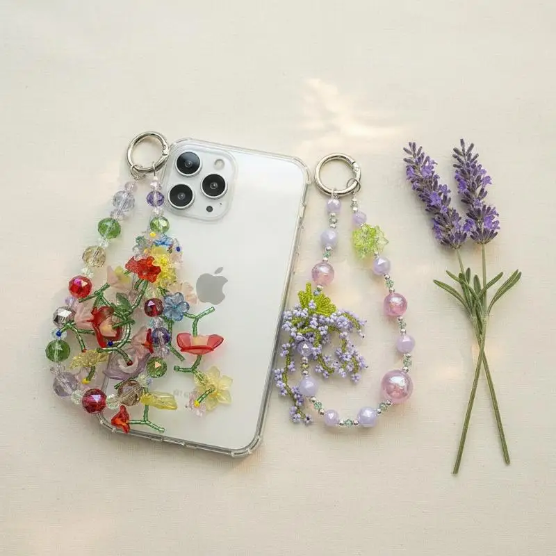 Summer Colorful Beaded Phone Chain Bag Car Key Pendant Earphone Case Accessories For Phone Handmade Jewelry Keyring Gift Decor