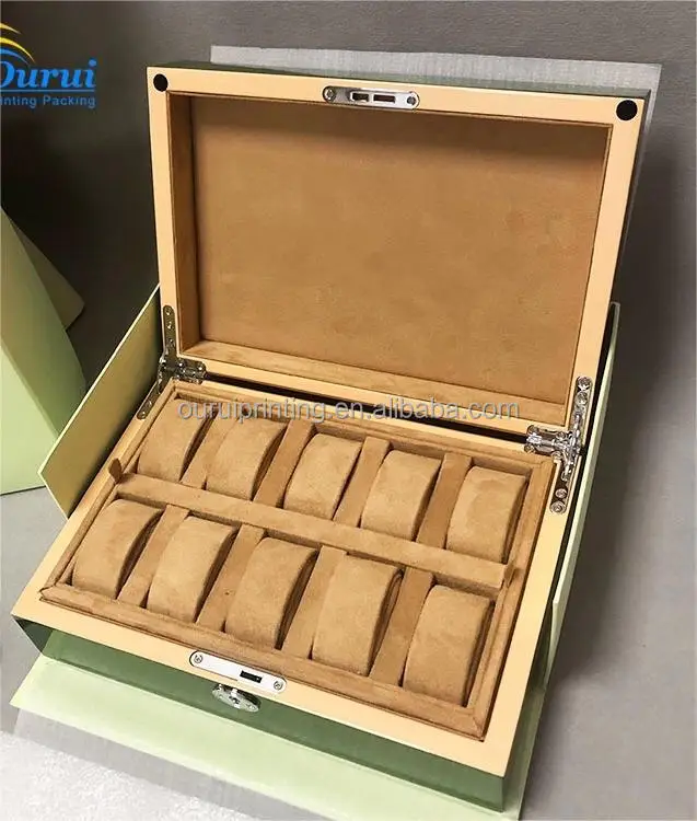 High-end 10 Slot Glossy Wooden Watch box with Soft Velvet Pillow Luxury Wood Packaging Gift Box Watch Organizer Case for men