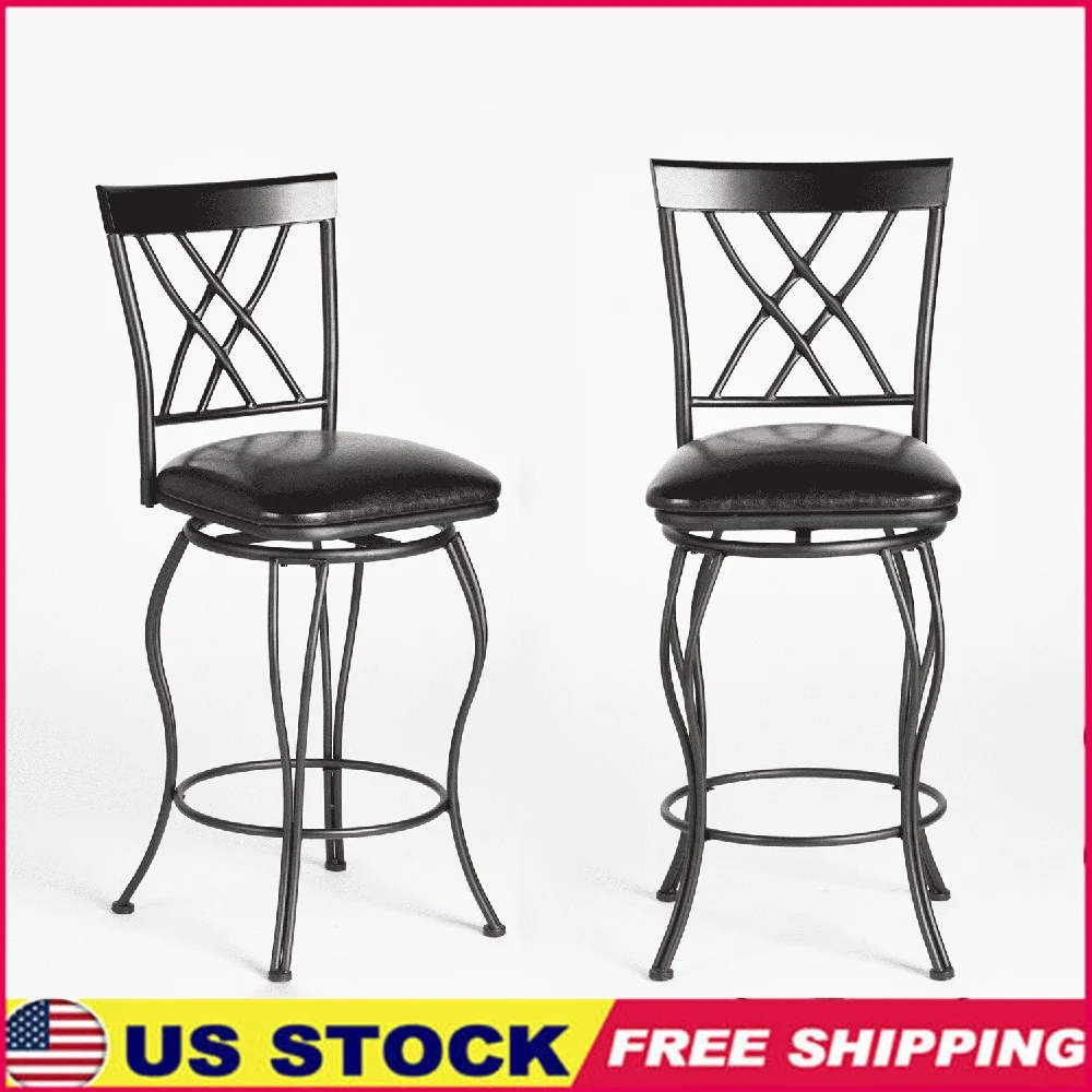 

Swivel Bar Stools Set of 2 Padded Kitchen Dining Counter Stools with Metal Frame and Lattice Backrest Indoor Use
