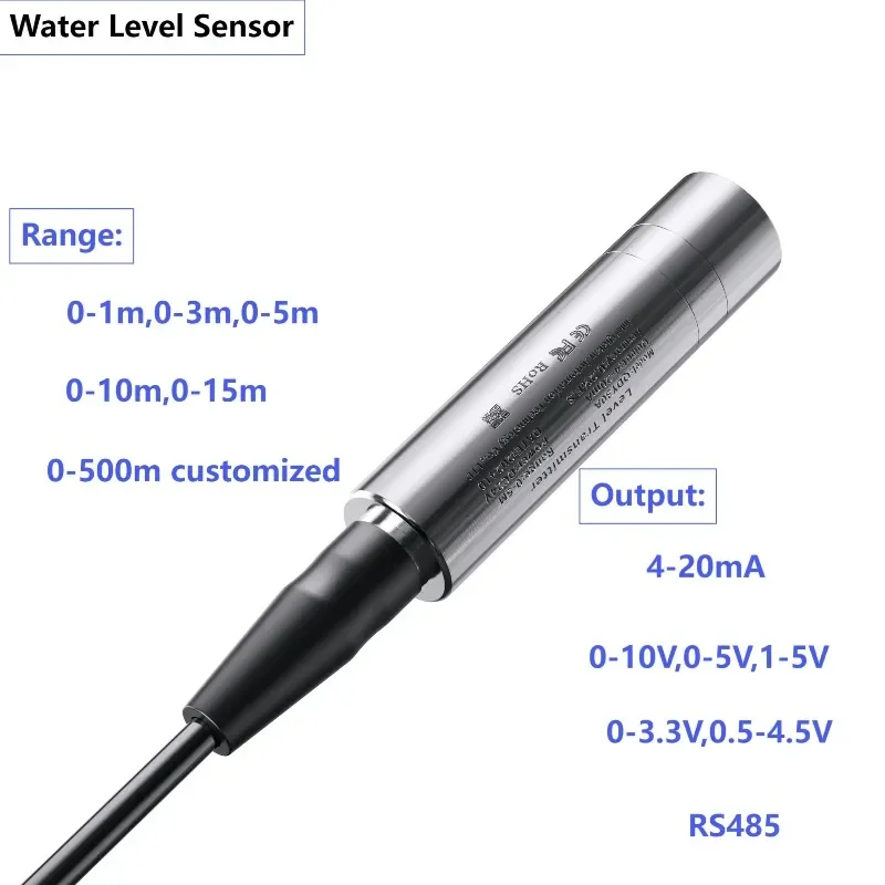 0-10m Submersible Liquid Level Transmitter 4-20mA 0-10V 0-3.3V Output Water Pressure Level Sensor Probe 0-5m 15m 20m to RS485
