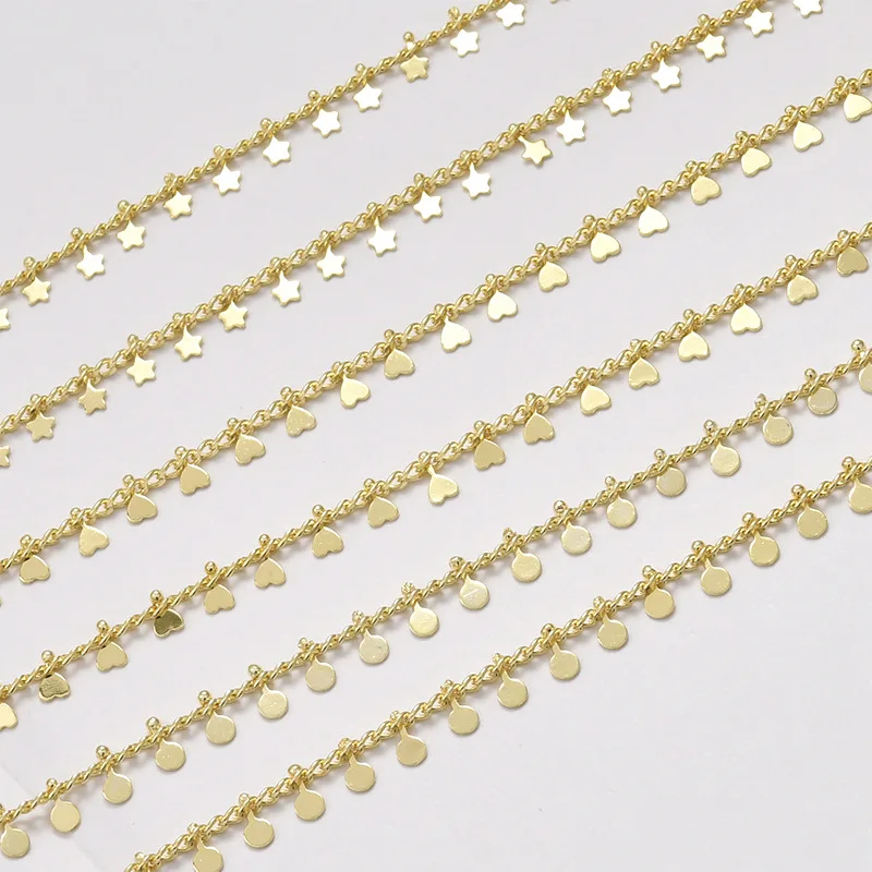 14k Bag Gold Color Retention Love Round Pentagram Chain DIY Bracelet Necklace Extension Chain Handmade Accessories