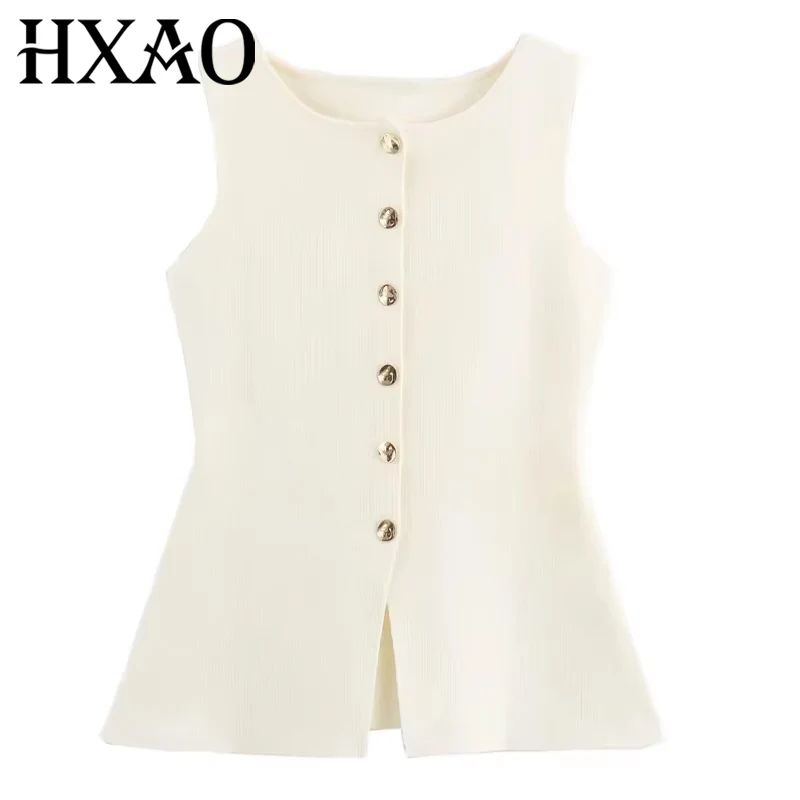 

HXAO Knit Sweater Vests For Women Elegant Sleeveless Jacket Woman Knitted Vest Fall Casual Slim Sweater Outerwears Women's Vests