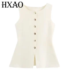 HXAO Knit Sweater Vests For Women Elegant Sleeveless Jacket Woman Knitted Vest Fall Casual Slim Sweater Outerwears Women's Vests