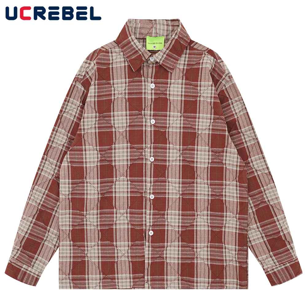 

Рубашки в клетку с длинным рукавом в стиле ретро, мужские осенние однобортные свободные хлопковые рубашки с лацканами High Street