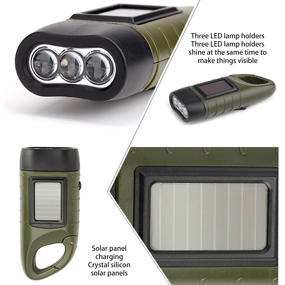 Potente linterna LED de mano con manivela, equipo de supervivencia al aire libre, recargable, carga Solar, para pesca, canoa y senderismo