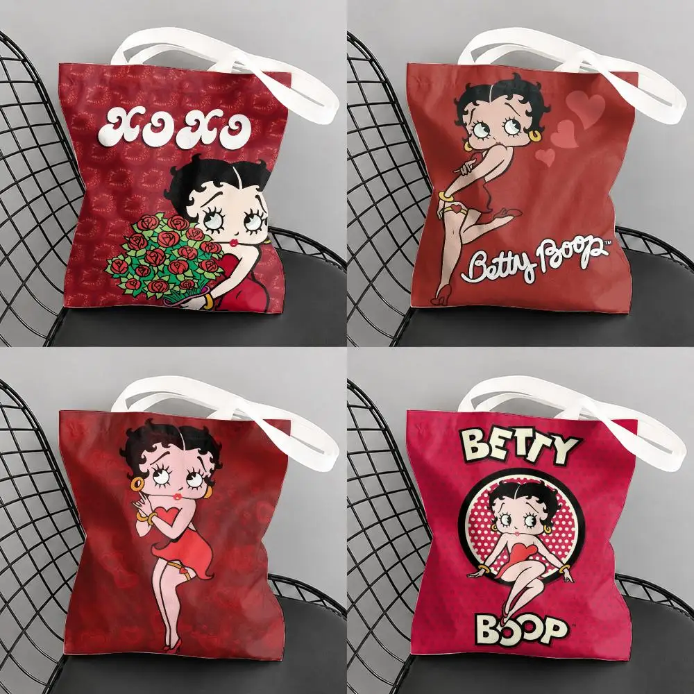 Cartoon B-Betty Boop Sleeping Storage Bags Canvas Tote Bag Women Large Capacity Reusable Eco Shopping Bag Shoulder Handbag
