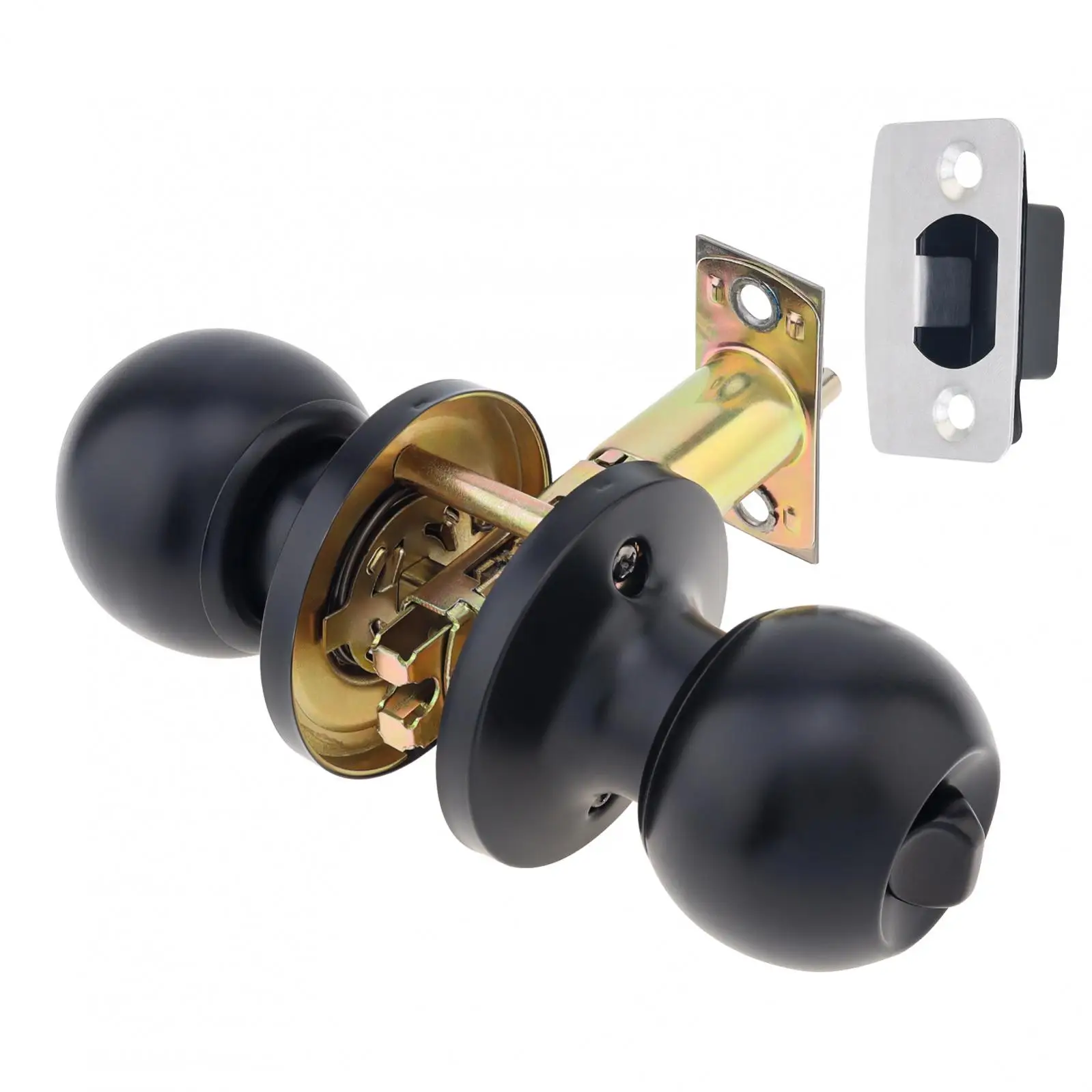 Serrature classiche con pomello per porta nero opaco in acciaio inossidabile per porte in legno da bagno/spessore 1,18-1,97 pollici con 3 chiavi in materiale di rame