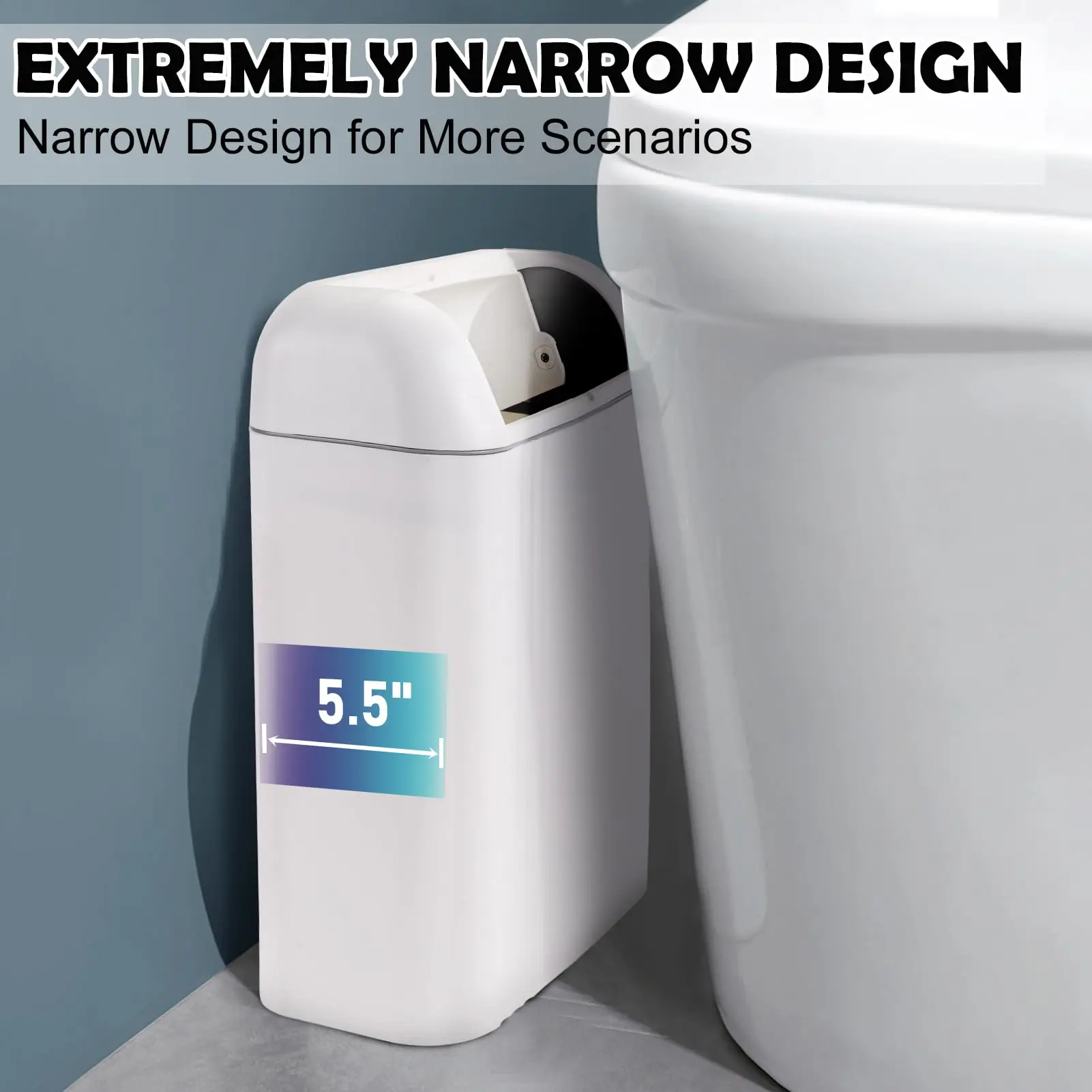 Automatic Small Bathroom Trash Can with Lid,Slim Touchless,Narrow Motion Plastic Sensor Trash Can,for Bathroom,Bedroom,Kitchen