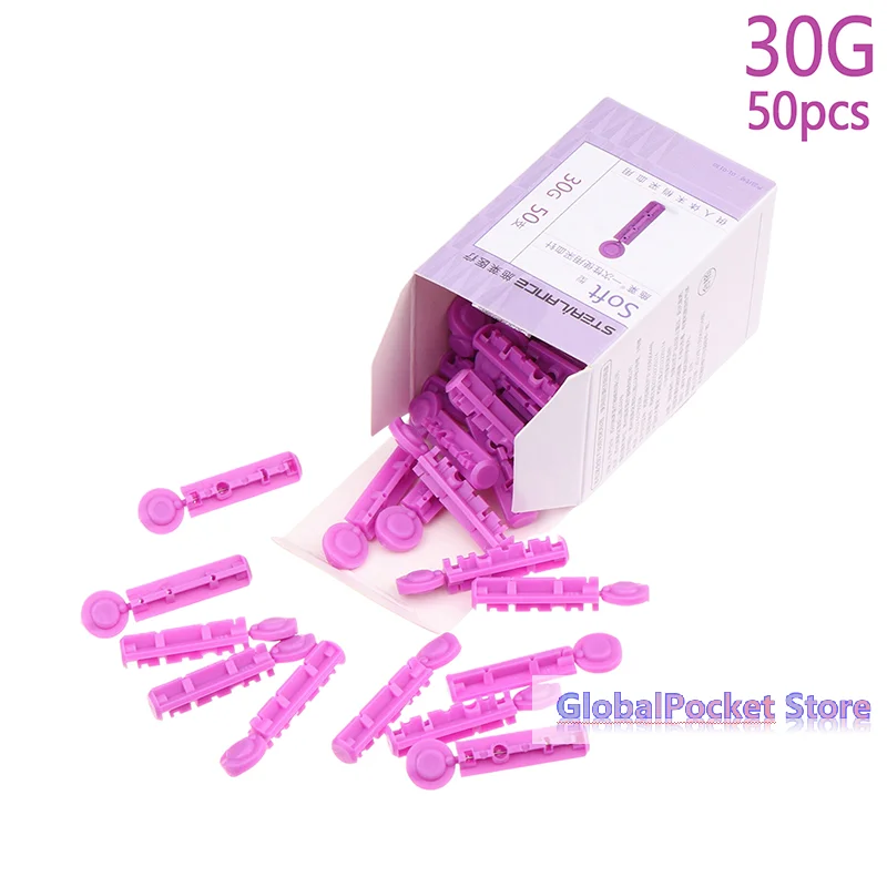 [TG823] 50 Lancetas para Pruebas de Glucosa en Sangre para Diabéticos, Lancetas Diabéticas de 30G para Menos Dolor, Agujas Estériles Universales