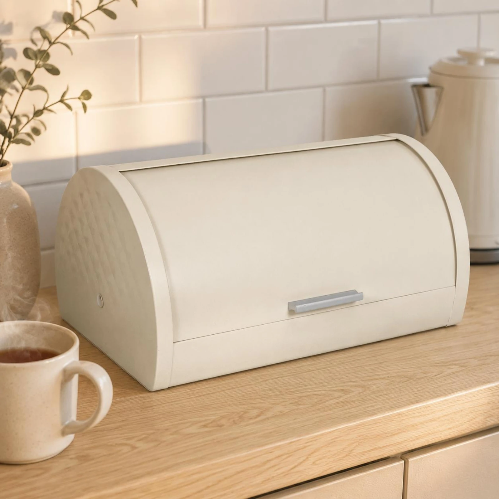 Desktop Storage Box Cream-White Arched Top Storage Box Enclosed Curved for Desk, Entryway