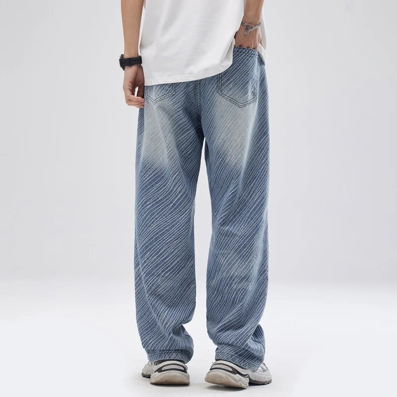 High Street Twill Straight Jeans Men's Loose Comfortable Japanese Retro Style Trends High-End Wide Leg Street Boy Long Pants