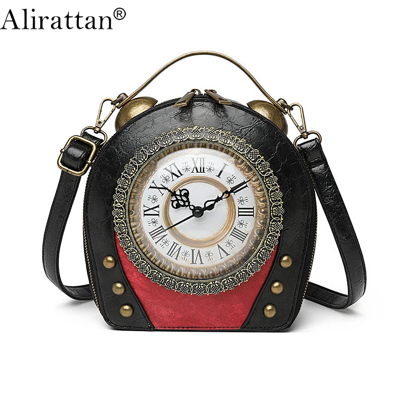 Women New Retro Creative Clock Handbag, Fashionable and Niche Design Sense, Soft Leather Single-Shoulder Crossbody Bag A392