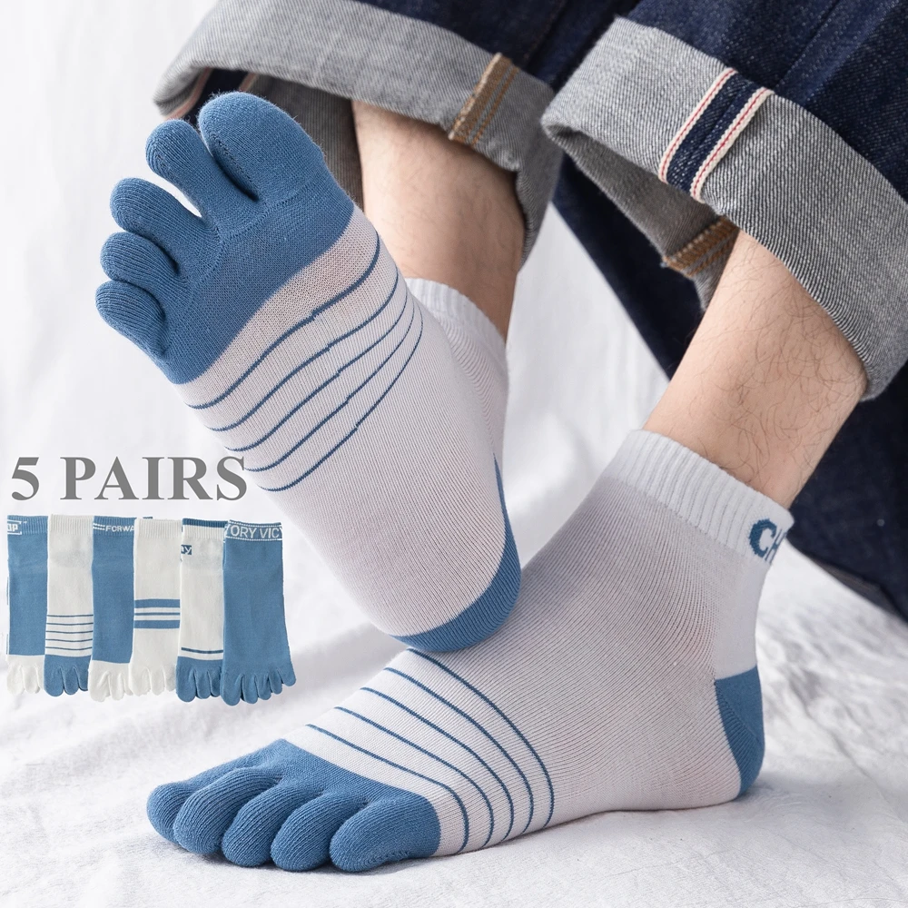 5 Pairs Five Finger Socks Men Spring Summer Toe Socks High Quality Cotton Sports Ankle Socks with Separate Fingers