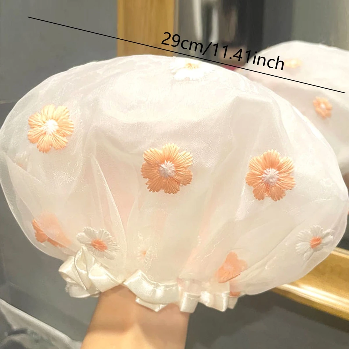 1 Stück – Niedliche Blumen-Duschhaube für Damen, doppellagige Badehaube, Shampoo-Schutz-Duschhaube für Prinzessinnen