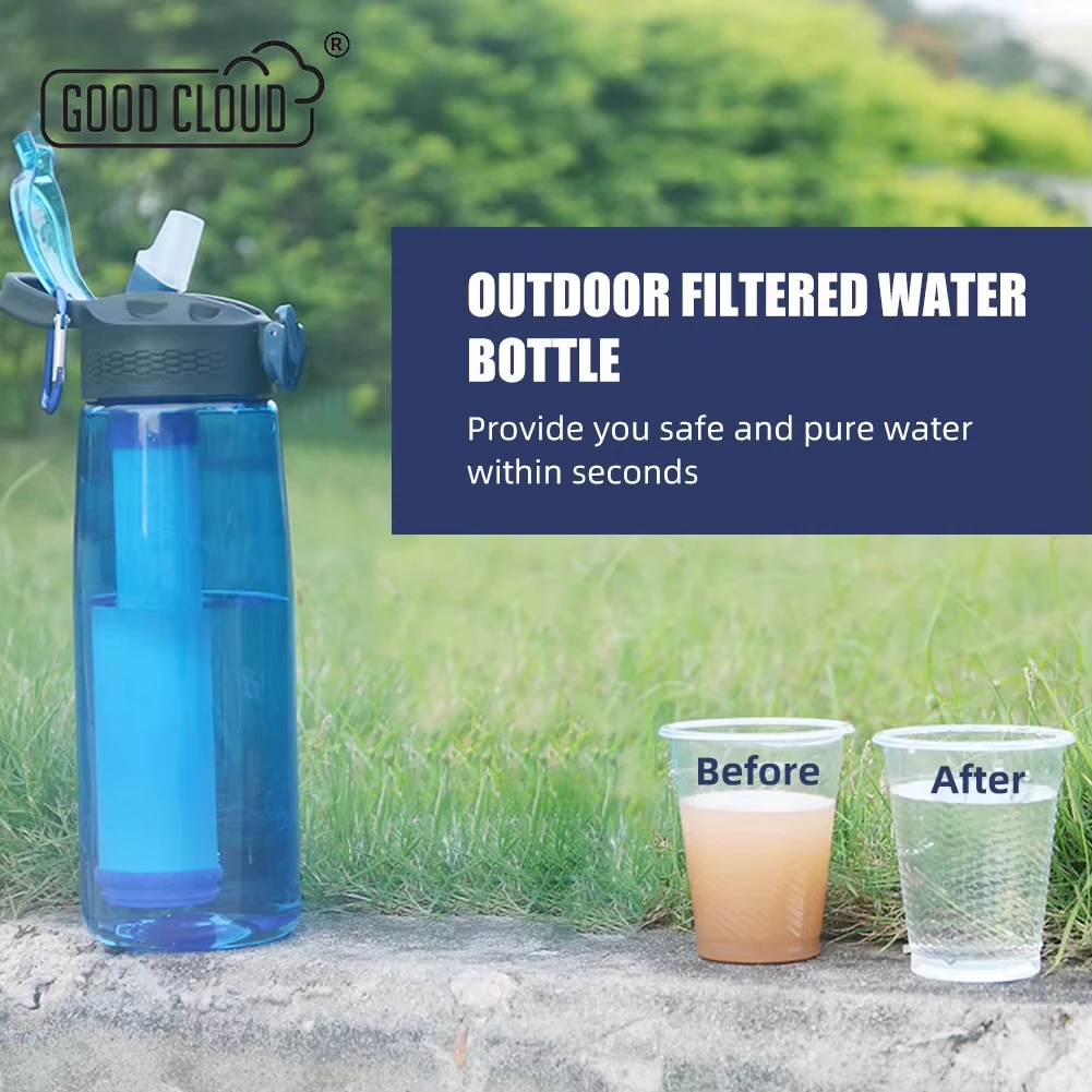 Botol Air dengan Filter Air Tutup Dapat Dikunci BPA Gratis Air Perlengkapan Darurat Olahraga Berkemah Luar Ruangan