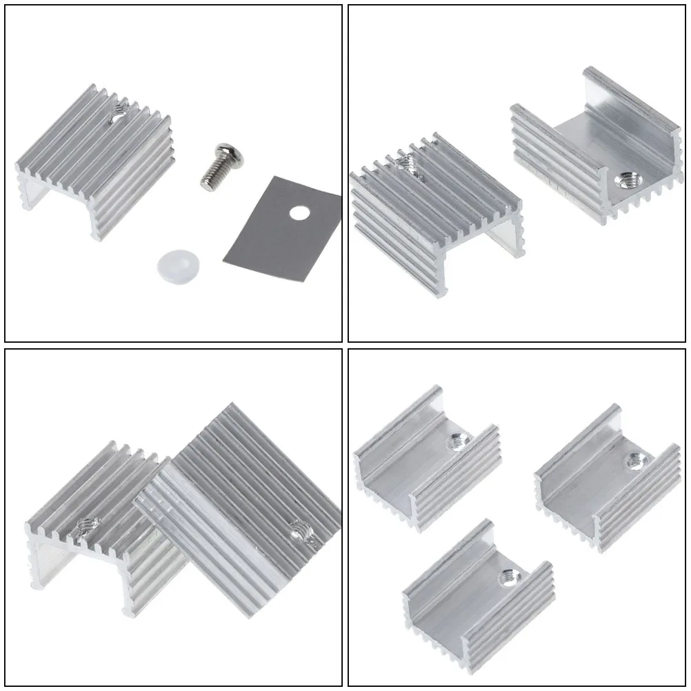 

10pcs Aluminum Heat Sink Triode Cooler Fin Silver Radiator Metal Heating Voltage Regulator Cooling TO220 Insulation Kit Durable