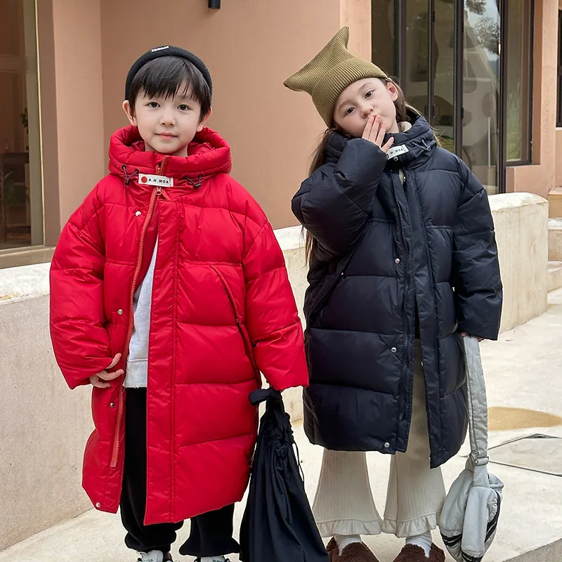 Winter Children Boy Duck Down Jacket Fleece Thick Warm Infant Baby Boy Hooded Outerwear Loose Mid-length Toddler Kid Boys Jacket