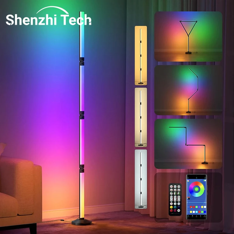 Smart Foldable DIY Stylish Ambient Floor Lamp with Bluetooth, WiFi, Voice Control, and RGB Rhythmic Lighting
