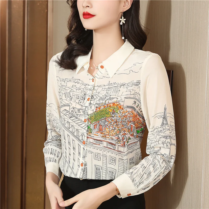 Fashion printing ladies shirts New elegant Women\'s Blouses 2023 Spring Autumn Long Sleeve Shirts Tops Blusas Mujer