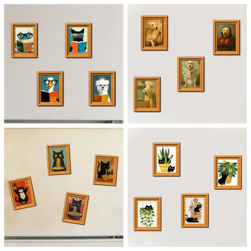Cartoon Funny Animals Series Dog Chef Double-Layer Wooden Magnetic Photo Frame Fridge Magnet – Home Decor Item Ideal As A Gift