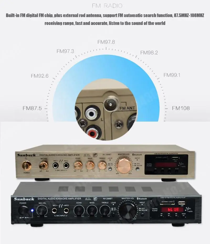 110/220 V SUNBUCK AV-628/298BT Soundverstärker Bluetooth 5.0 Heimkino Audio Power Amplify Unterstützung FM USB mit Fernbedienung – Detail 17