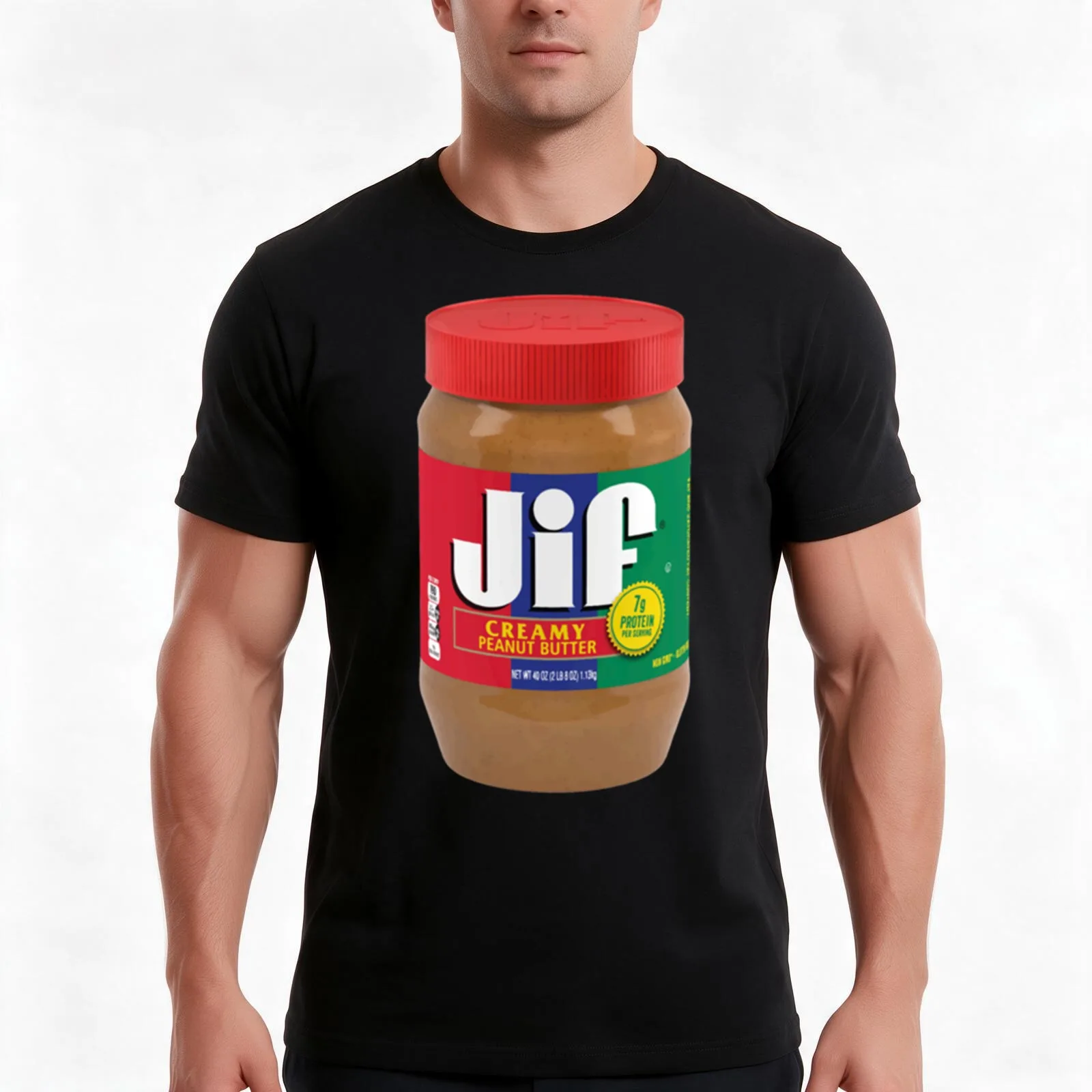 Jif Peanut Butter Jar T-Shirt, Summer Casual Cotton Tee, Oversized Streetwear Tops, Vintage Graphic Print, Unisex Men Women