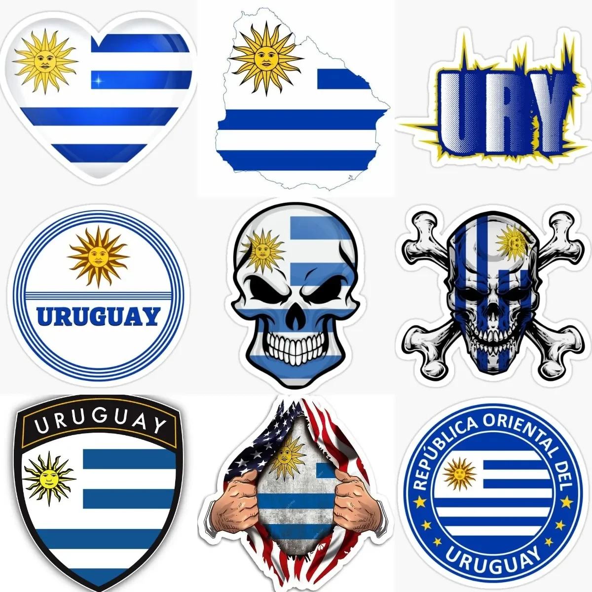 Наклейки с флагом Уругвая и черепом для авто и ноутбука