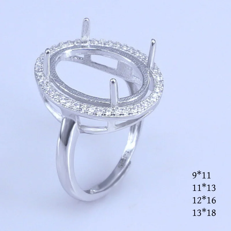 Setting 9*11/11*13/12*16/13*18mm Gemstone S925 Sterling Silver Luxurious Ring Empty DIY for Women Fine Fashion Charm Jewelry