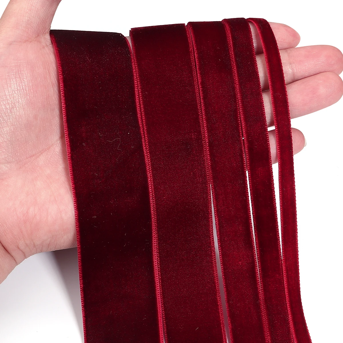 5-10yards Weinrote Farbe Samtbänder Einseitiges Beflockungsgurtband für DIY Hochzeit Weihnachten Party Geschenkstrauß Verpackung Dekor – Detail 7
