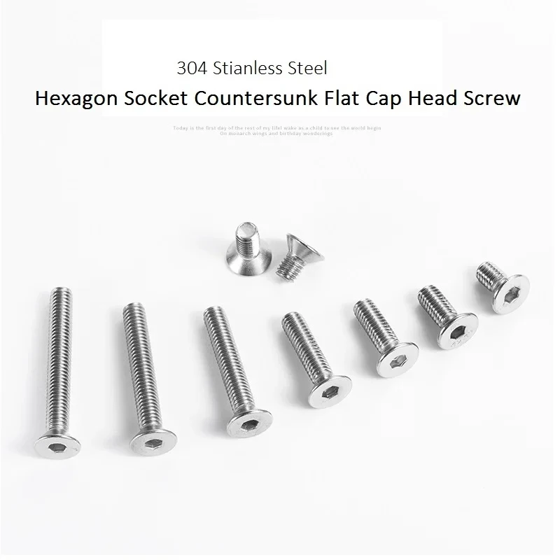 M5 304 Stainless Steel Countersunk Hex Socket Cap Screws / DIN7991 Flat Head Allen Bolts 5mm x 6-150mm Full Length Range